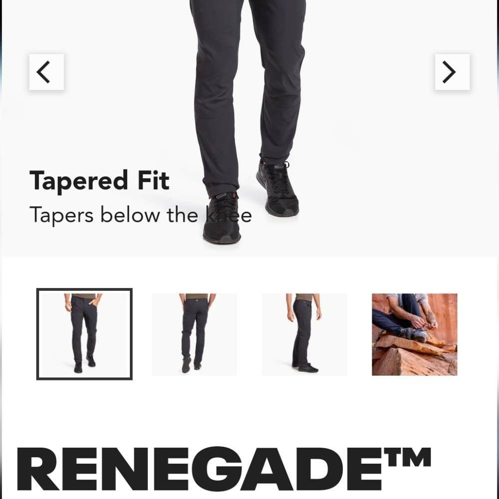 NWT Kuhl Mens Renegade Rock Pants tapered fit 34W 30L